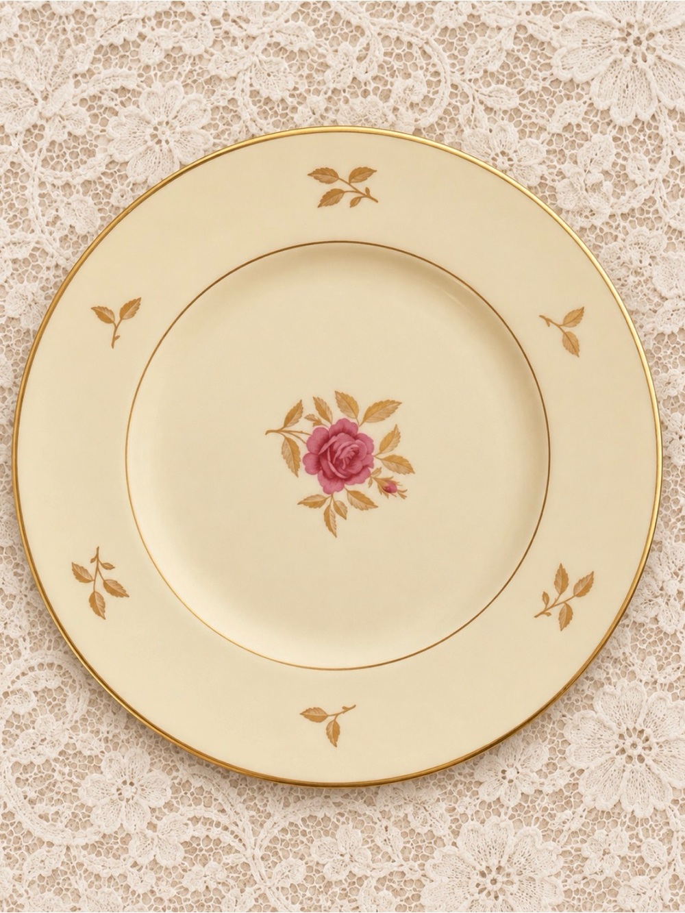 Vintage Lenox Rhodora Collection Salad Plate Rose with Gold Accent